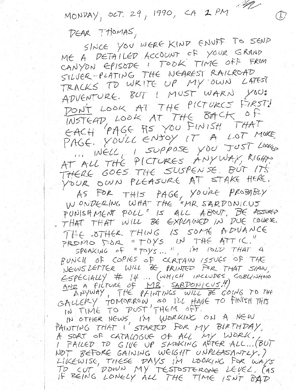 Letter To Thomas - Front of Page One
